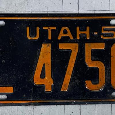 Utah License Plate - 1950 Black & Orange 