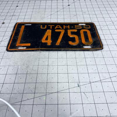 Utah License Plate - 1950 Black & Orange 