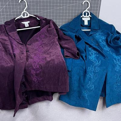 2 Jackets by Susan Graver with Embroidery, Plum and Turquoise Medium