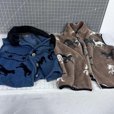 2 Vest - Blue & Tan with Wild Horses 