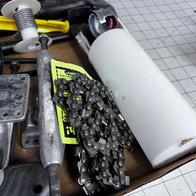 Lot of Work Bench Clean off: Skateboard Trucks, Stapler, Saw Blade