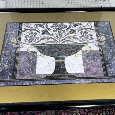 1990's Commercial Art Framed and Matted Vase (Black & Purple tones) 