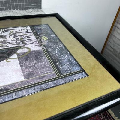 1990's Commercial Art Framed and Matted Vase (Black & Purple tones) 