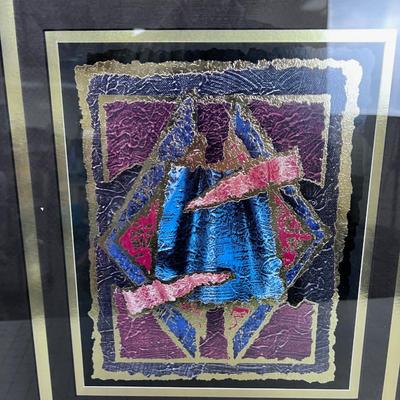 Circa 1990 Abstract Pair Art Framed and Matted 