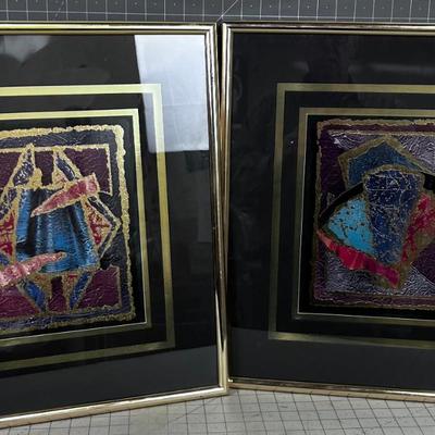 Circa 1990 Abstract Pair Art Framed and Matted 