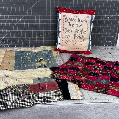 Quilted Doll Bed / Wall Hanging Embroidered and Pillow