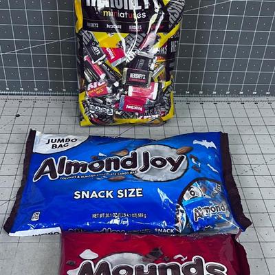 3 Large Bags of Candy: Hershey, Mounds, Almond Joy 