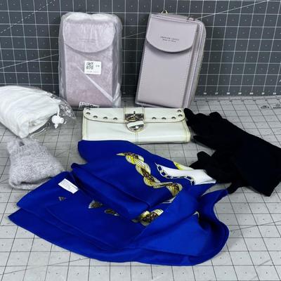 Lot of Lady Things; Scarf, Glove, Wallets, Purse Bags etc.