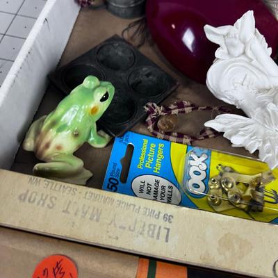 Tray of Misc. Stuff; Decor, Cards, Thread