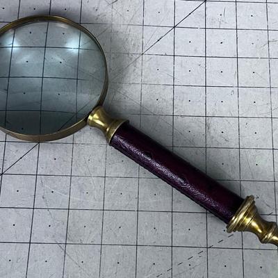 Brass and Leather Handled Magnifying Glass 