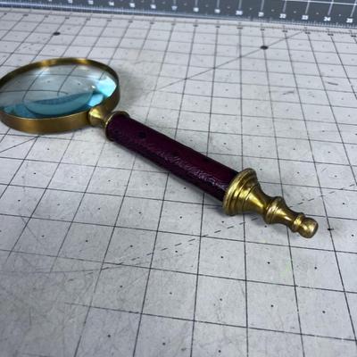 Brass and Leather Handled Magnifying Glass 