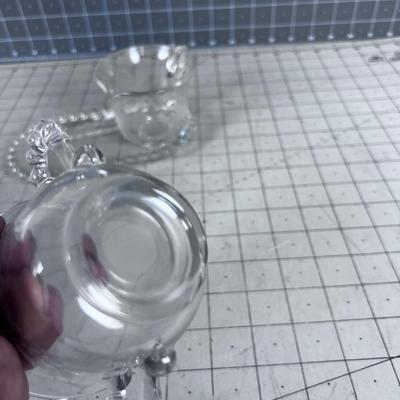 Etched Glass Cream & Sugar Set with Tray