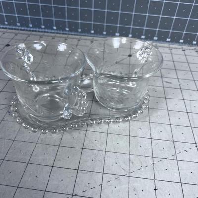 Etched Glass Cream & Sugar Set with Tray
