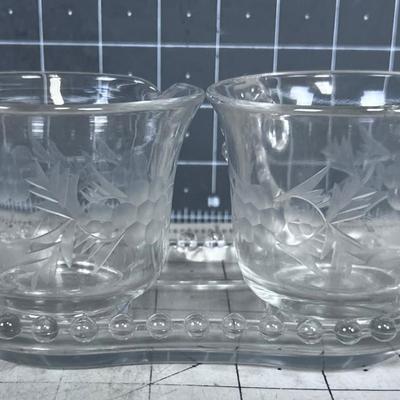 Etched Glass Cream & Sugar Set with Tray
