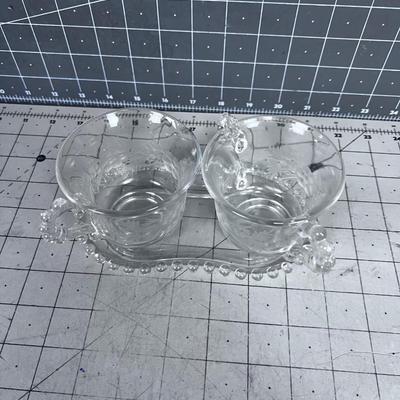 Etched Glass Cream & Sugar Set with Tray