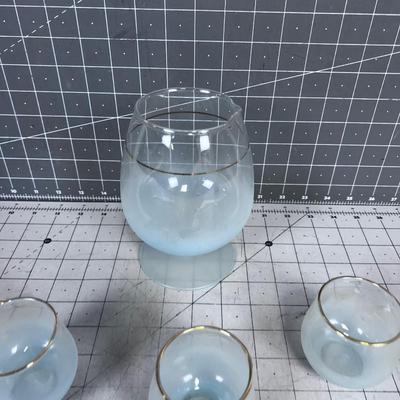 Vintage 1960's Bar Ware, Blue Frosted with Gold Rim NEAT!!!
