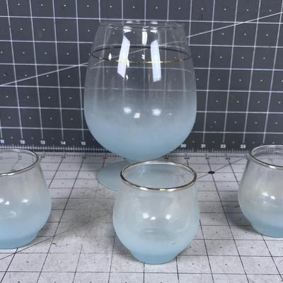 Vintage 1960's Bar Ware, Blue Frosted with Gold Rim NEAT!!!