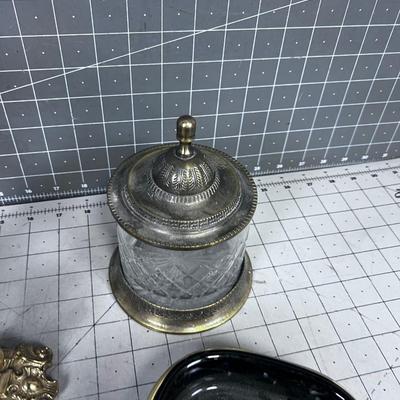 Mixed Lot of BRASS things! - Jars, Stand, Soap Dish 