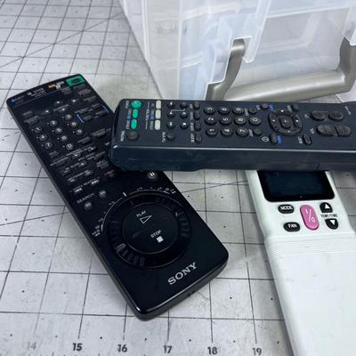 Remotes with Plastic Bin