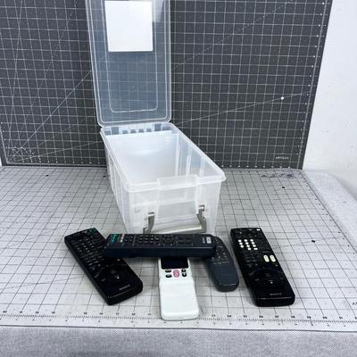 Remotes with Plastic Bin