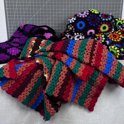 3 Crocheted Afghans VINTAGE!!