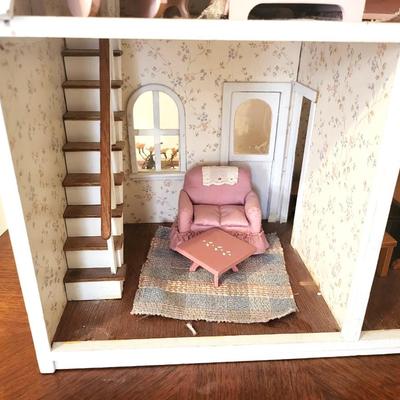 Pink Dollhouse with Furniture