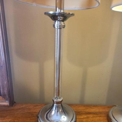 2 Modern Silver Metal Table Lamps