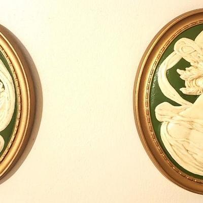 2 Victorian Cameo Silhouette Sculpture Wall Plaques