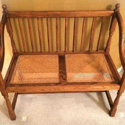 Mid Century Modern Neoclassical Caned Oak Settee