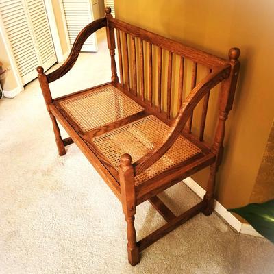 Mid Century Modern Neoclassical Caned Oak Settee