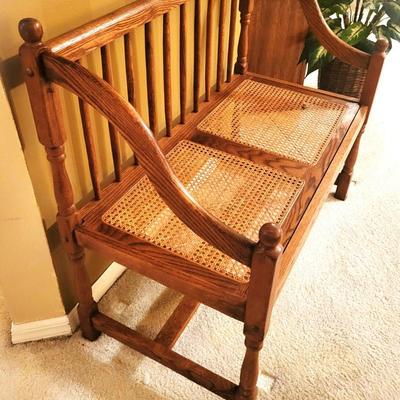 Mid Century Modern Neoclassical Caned Oak Settee
