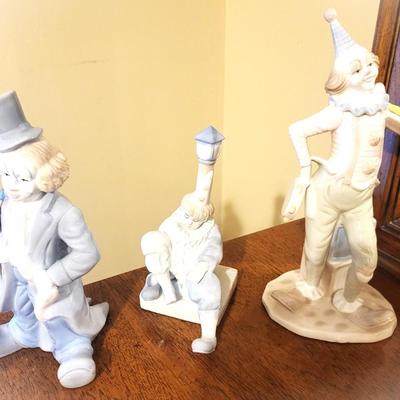 3 Clown Porcelain Figurine Lot