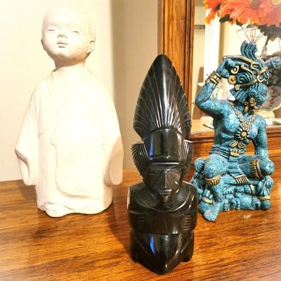 Black Onyx Carved Statue Figurine Lot