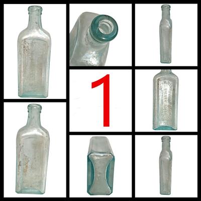 3 Antique Aqua Glass Cork Top Bottles