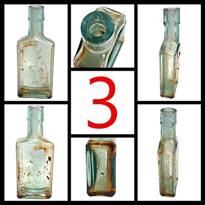 3 Antique Aqua Glass Cork Top Bottles