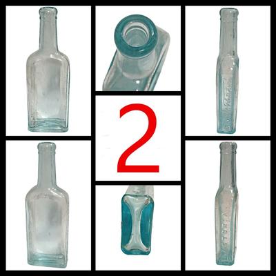 3 Antique Aqua Glass Cork Top Bottles