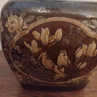 Stoneware Pottery Four Panel Ornate Plant Pot