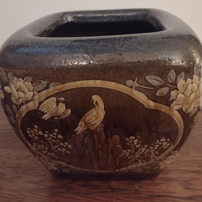 Stoneware Pottery Four Panel Ornate Plant Pot