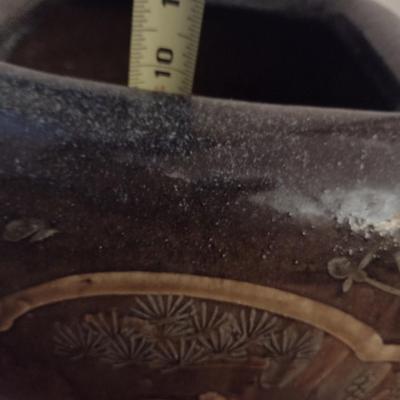 Stoneware Pottery Four Panel Ornate Plant Pot