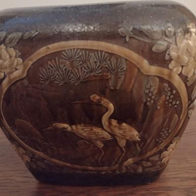 Stoneware Pottery Four Panel Ornate Plant Pot