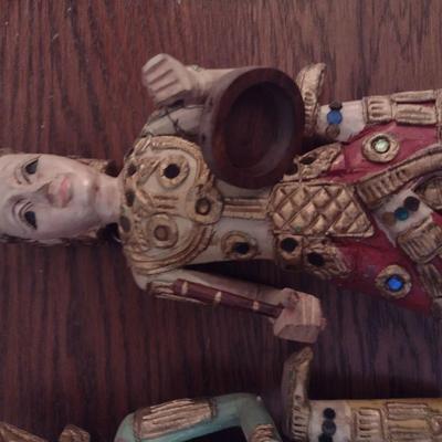 Set of Three Wood Carved Thai Indonesian Musician Figurines