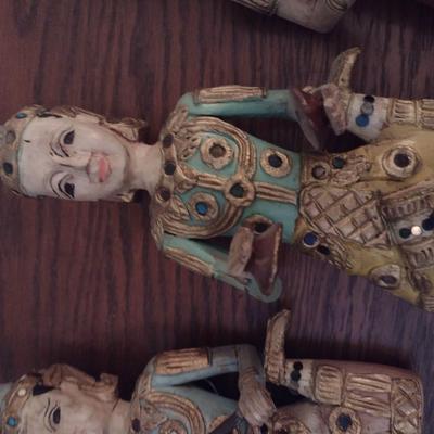 Set of Three Wood Carved Thai Indonesian Musician Figurines