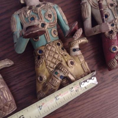 Set of Three Wood Carved Thai Indonesian Musician Figurines