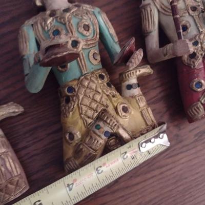Set of Three Wood Carved Thai Indonesian Musician Figurines