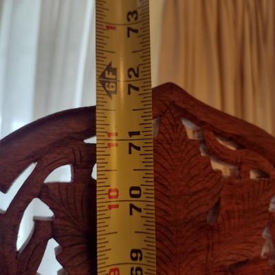 Vintage Teak Carved Wood Four Panel Room Divider