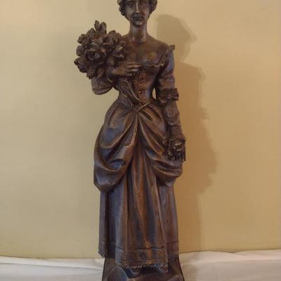 Vintage French Victorian Woman Wood Statuette