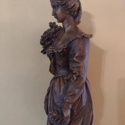 Vintage French Victorian Woman Wood Statuette