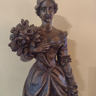 Vintage French Victorian Woman Wood Statuette