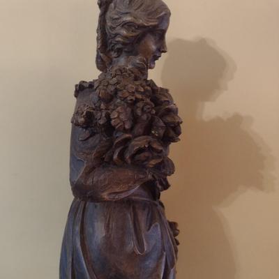 Vintage French Victorian Woman Wood Statuette