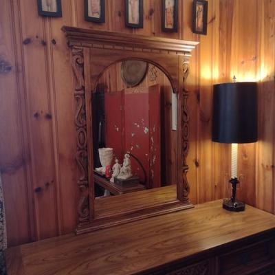 Link-Taylor Solid Wood Stretch Dresser with Ornate Framed Mirror